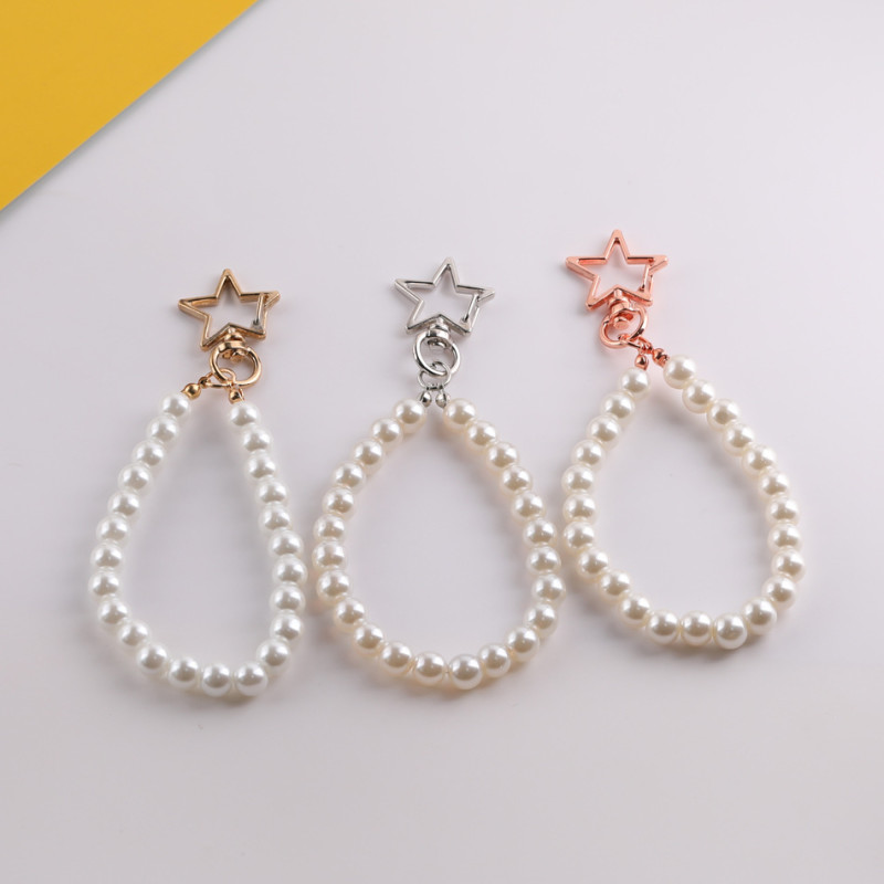 Imitation Pearl Short Chain Star Moon Metal Keychain Hand Bag Hand-beaded Hanging Jewelry