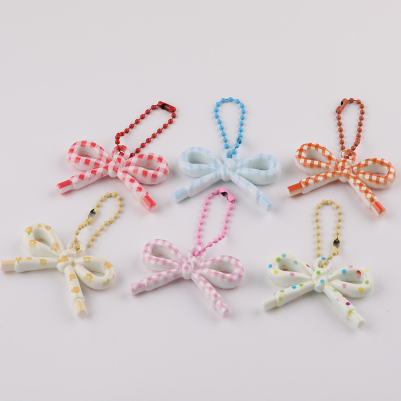 Small Fresh Colorful Striped Flowers Polka Dot Bow Bead Chain Keychain Accessories Bag