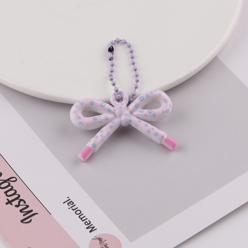 Small Fresh Colorful Striped Flowers Polka Dot Bow Bead Chain Keychain Accessories Bag