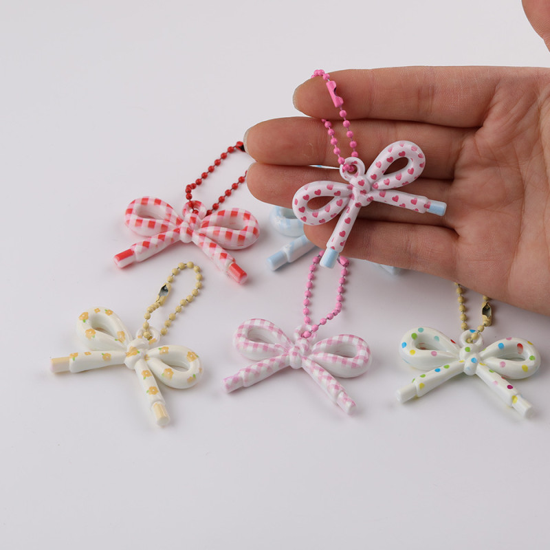 Small Fresh Colorful Striped Flowers Polka Dot Bow Bead Chain Keychain Accessories Bag