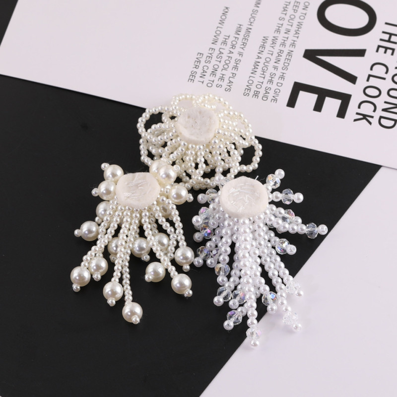 Imitation Pearl Three-dimensional Flower Beaded Braided Tassel Pendant Diy Handmade