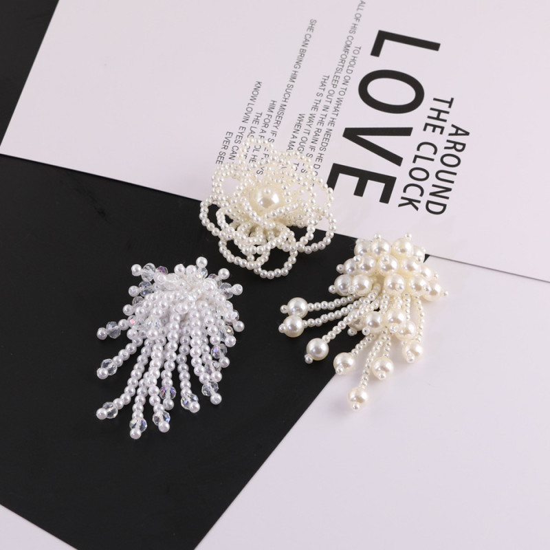 Imitation Pearl Three-dimensional Flower Beaded Braided Tassel Pendant Diy Handmade