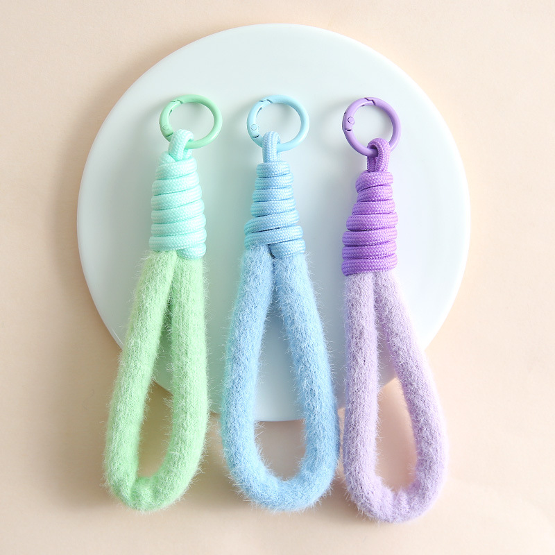 New Color Plush Mobile Phone Lanyard Short Block Keychain Pendant Accessories Colorful