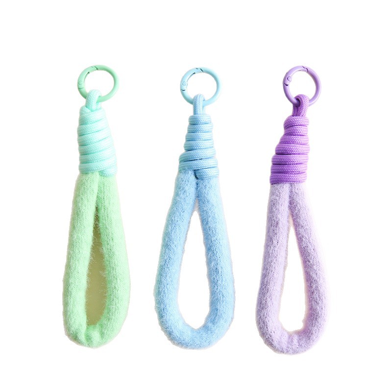 New Color Plush Mobile Phone Lanyard Short Block Keychain Pendant Accessories Colorful