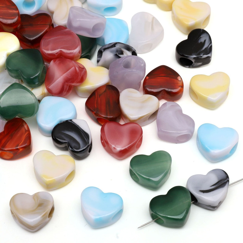 Acrylic Solid Color Imitation Jade Large Hole Love Beads Handmade Diy Bracelet Necklace