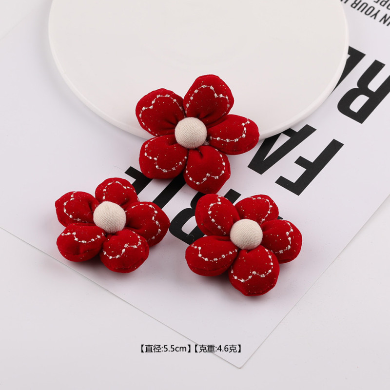 National Style Red Fabric Filled Cotton Three-dimensional Bow Flower Plaid Accessories