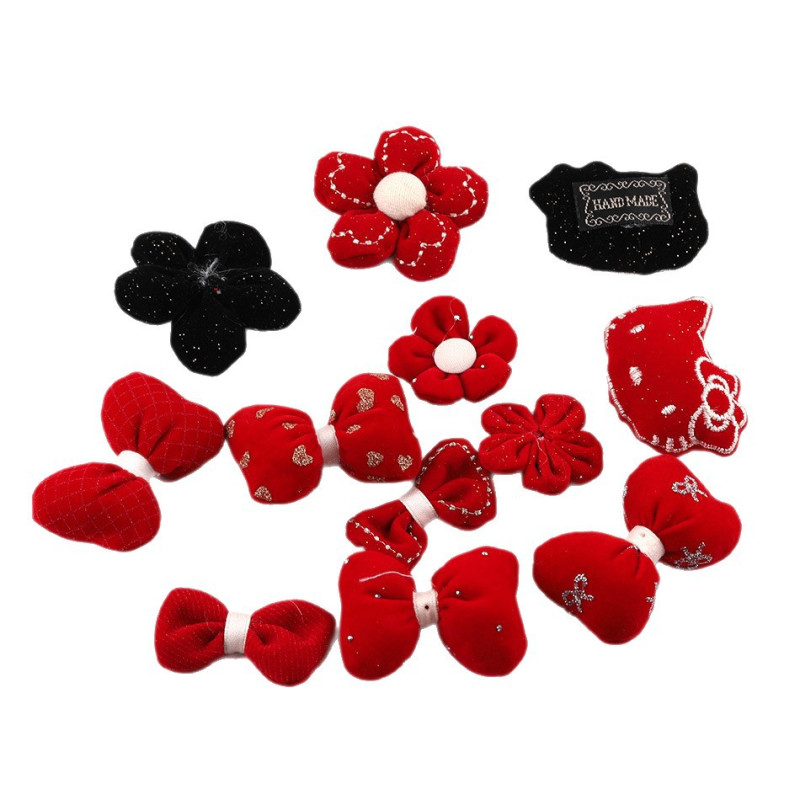 National Style Red Fabric Filled Cotton Three-dimensional Bow Flower Plaid Accessories