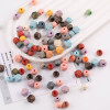 10mm Colorful Round Beads Diamond Plaid Leopard Print Carved Wooden Loose Diy Handmade