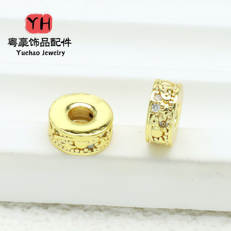 Planet Diamond Ring Spacer Beads 14k Gold-covered Color-preserving Micro-paved Zircon