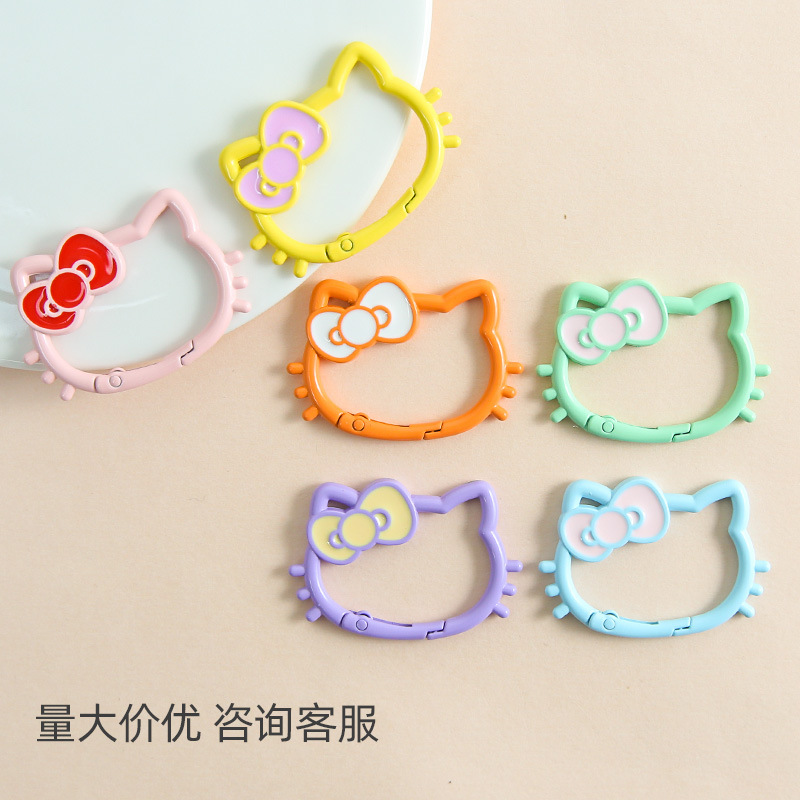 New Colorful Hollow Kt Cat Head Bow Spring Buckle Diy Jewelry Accessories Key Girl Heart