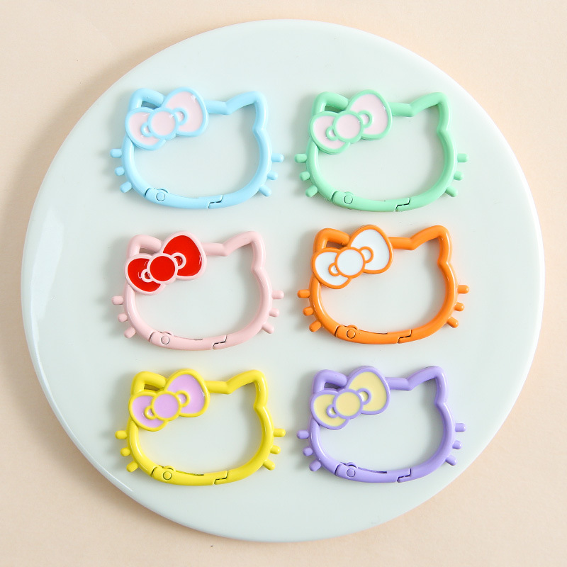 New Colorful Hollow Kt Cat Head Bow Spring Buckle Diy Jewelry Accessories Key Girl Heart