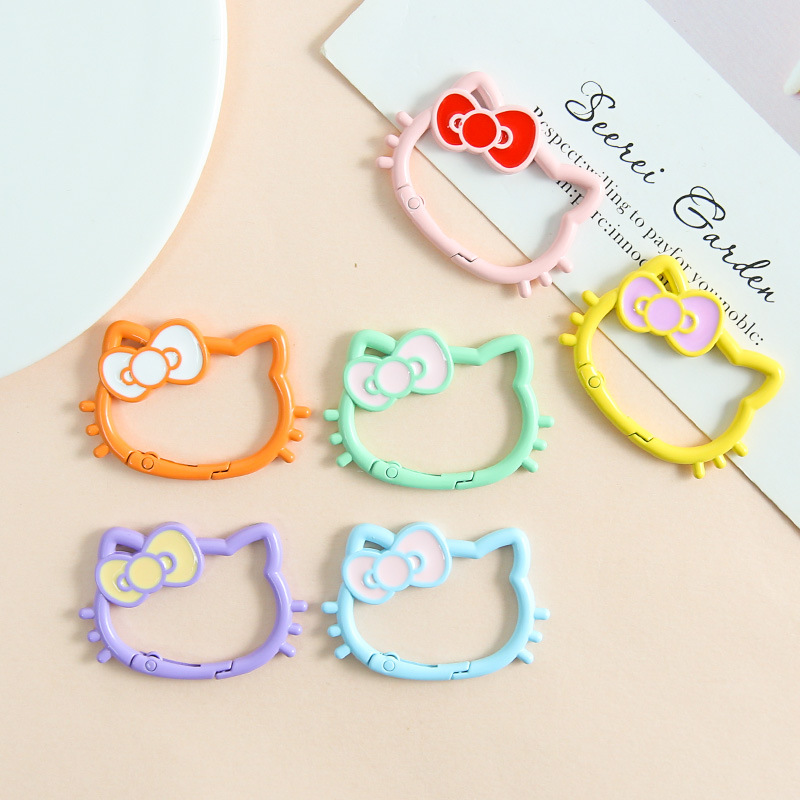 New Colorful Hollow Kt Cat Head Bow Spring Buckle Diy Jewelry Accessories Key Girl Heart