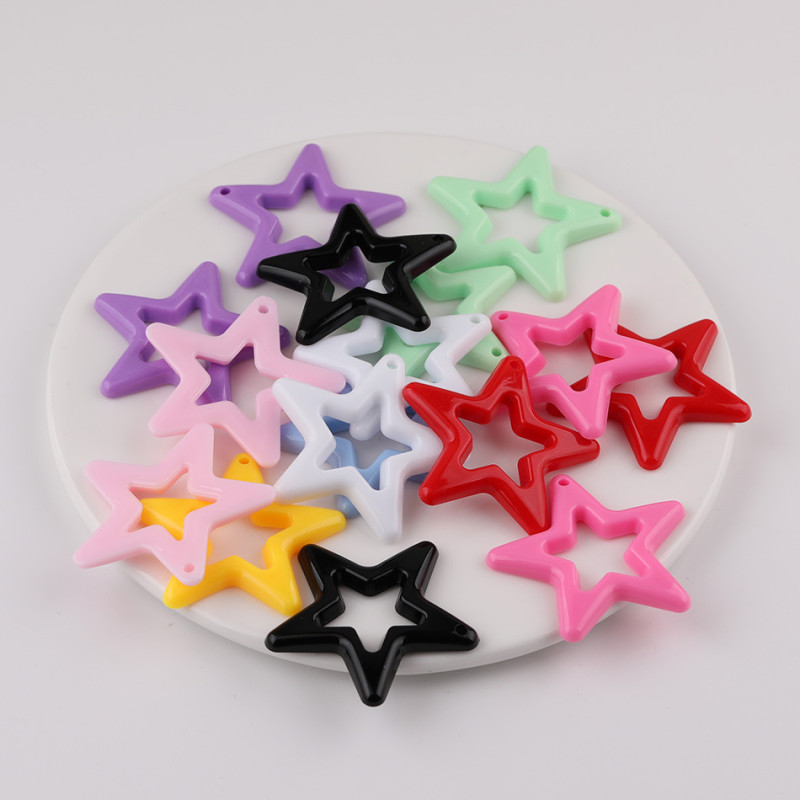 45mm Candy Color Solid Glossy Hollow Hanging Hole Five-pointed Star Acrylic Diy Handmade