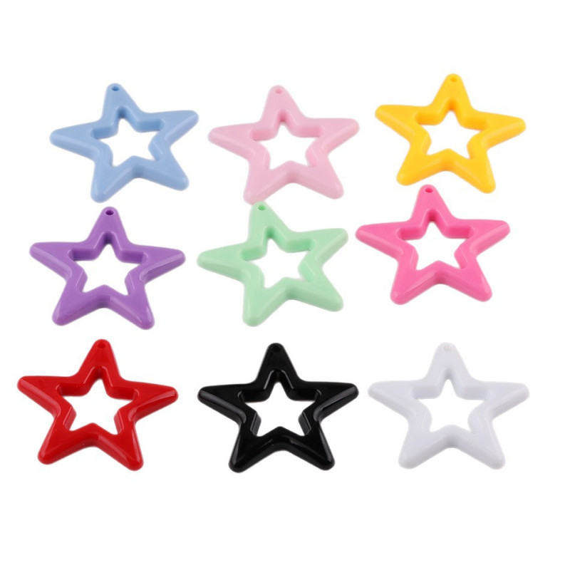 45mm Candy Color Solid Glossy Hollow Hanging Hole Five-pointed Star Acrylic Diy Handmade