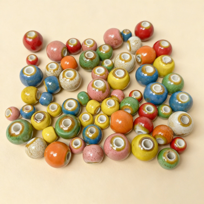 Style Flower Glaze Ceramic Beads Bracelet Necklace Loose Diy Jewelry Accessories