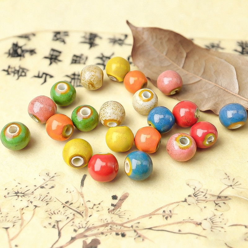 Style Flower Glaze Ceramic Beads Bracelet Necklace Loose Diy Jewelry Accessories