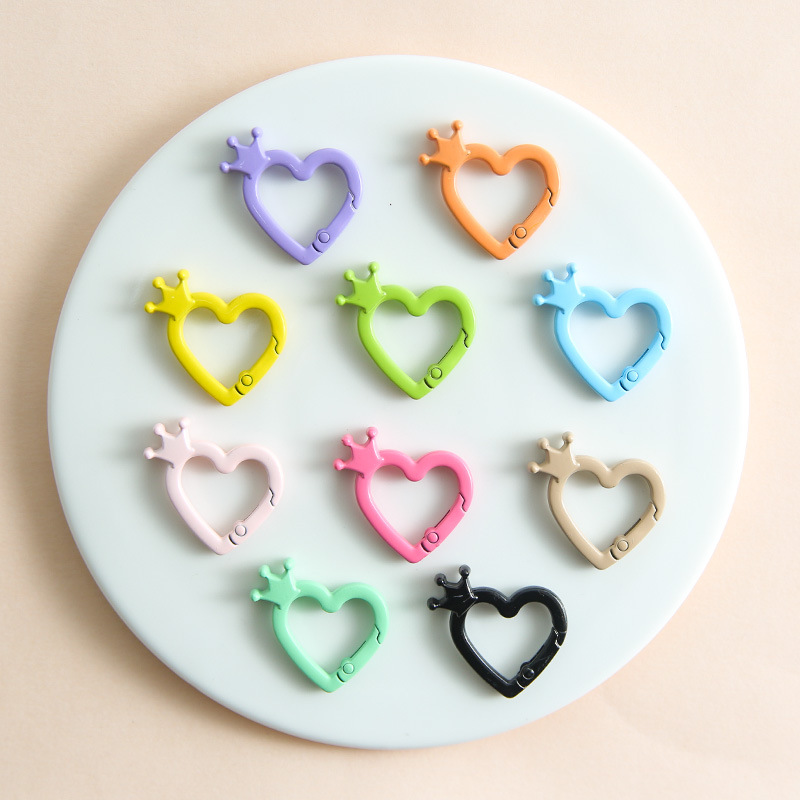 New Color Painted Love Heart with Crown Spring Buckle Jewelry Accessories Key Chain