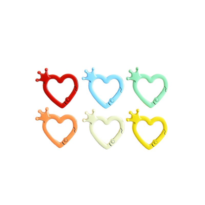 New Color Painted Love Heart with Crown Spring Buckle Jewelry Accessories Key Chain