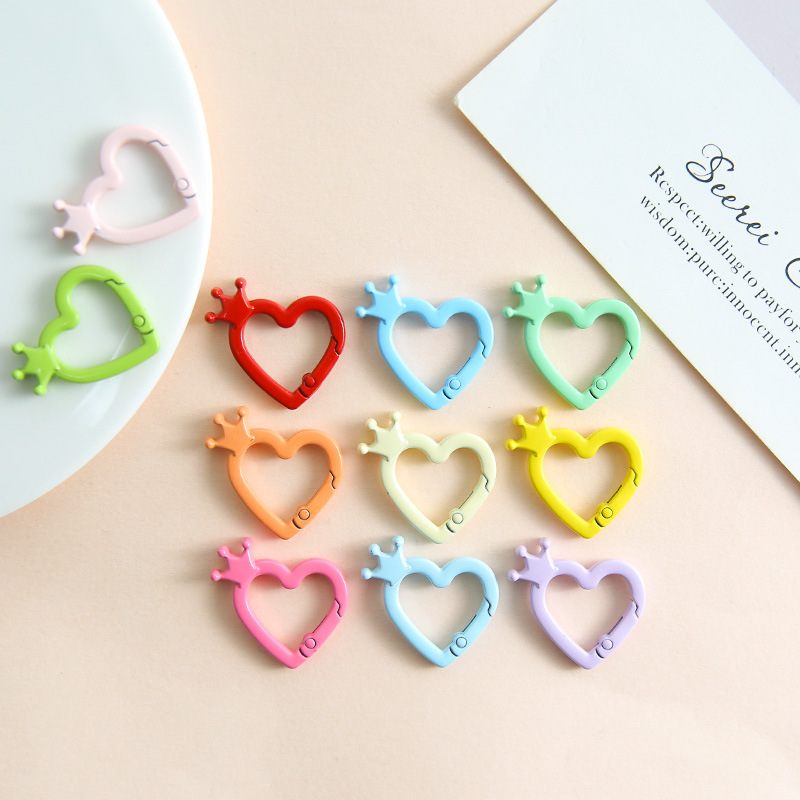 New Color Painted Love Heart with Crown Spring Buckle Jewelry Accessories Key Chain