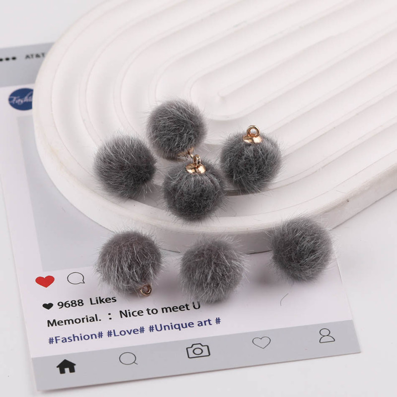 15mm Color Imitation Rabbit Fur Hanging Hole Pom Plush Pendant Diy Earrings Bag Material