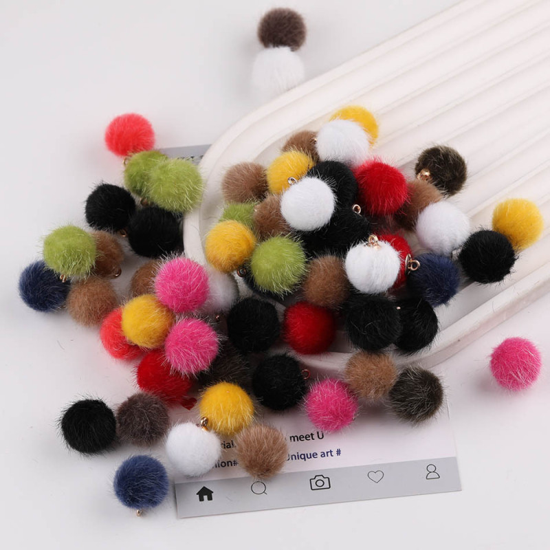 15mm Color Imitation Rabbit Fur Hanging Hole Pom Plush Pendant Diy Earrings Bag Material