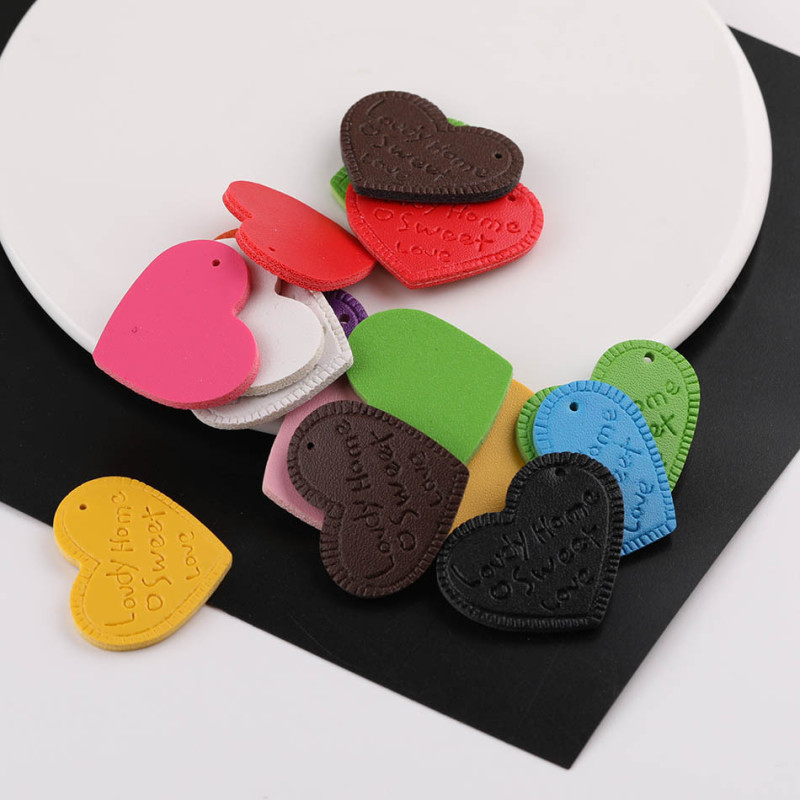 38mm Color Pu Leather Love Heart English Letter Pendant Diy Handmade Keychain Accessories