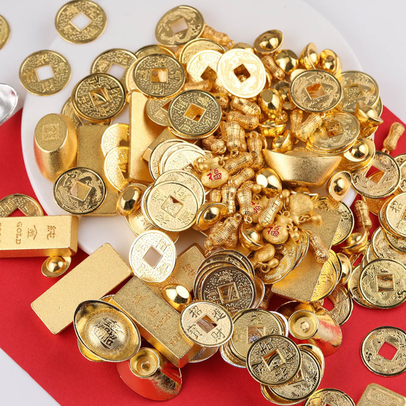 Mini Gold Ingot Bar Copper Coin Peanut Alloy Pendant Housewarming Home Decoration Jewelry