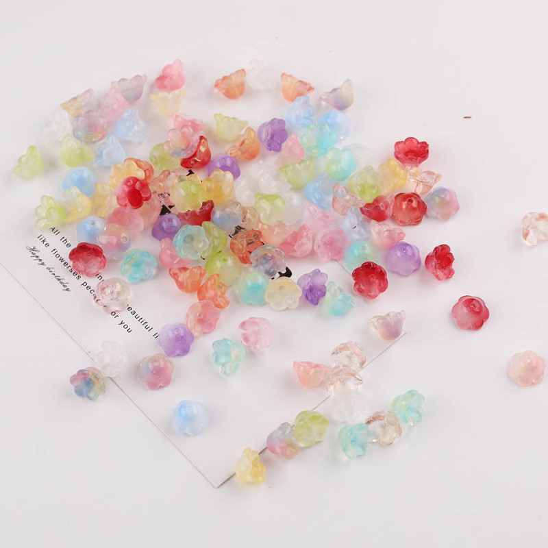 Colorful Transparent Gradient Bud Lily of the Valley Flower Glass Loose Beads Diy Hair
