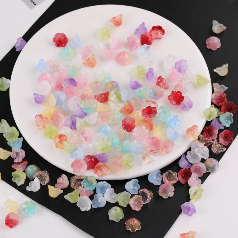 Colorful Transparent Gradient Bud Lily of the Valley Flower Glass Loose Beads Diy Hair