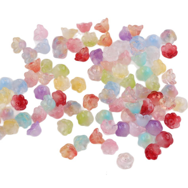 Colorful Transparent Gradient Bud Lily of the Valley Flower Glass Loose Beads Diy Hair