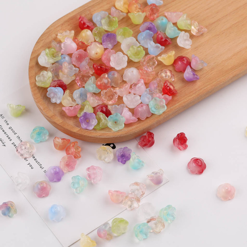 Colorful Transparent Gradient Bud Lily of the Valley Flower Glass Loose Beads Diy Hair