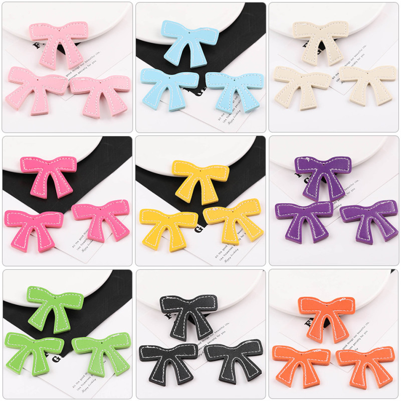 Simple Colorful Pu Leather Bow Key Chain Pendant Accessories Bag Material Jewelry