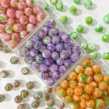 10mm Water-dyed Style Ink-dyed Pattern Glass Beads Handmade Diy Jewelry Accessories Loose