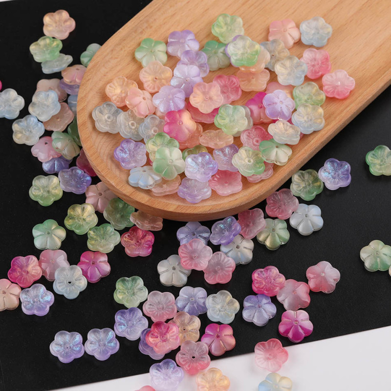 14mm National Style Colored Glass Cherry Blossom Gradient Petals Loose Beads Diy Handmade