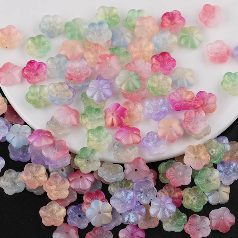 14mm National Style Colored Glass Cherry Blossom Gradient Petals Loose Beads Diy Handmade