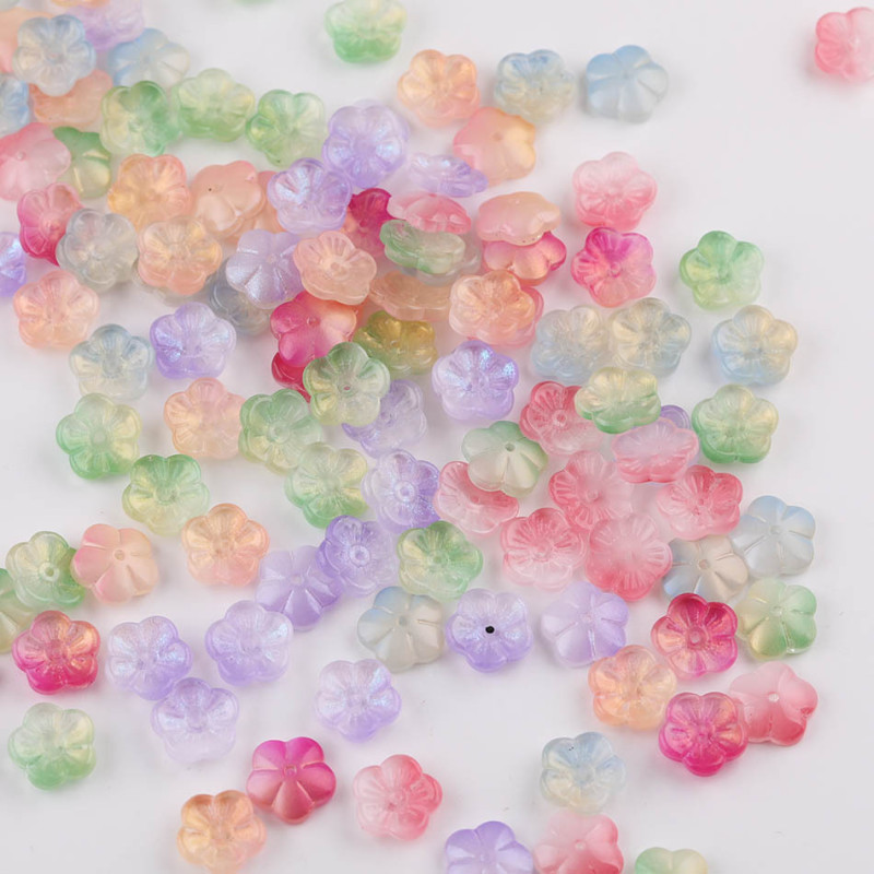 14mm National Style Colored Glass Cherry Blossom Gradient Petals Loose Beads Diy Handmade
