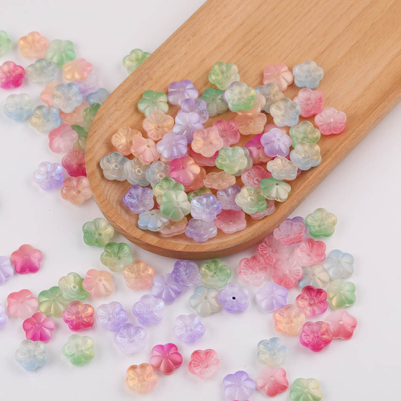 14mm National Style Colored Glass Cherry Blossom Gradient Petals Loose Beads Diy Handmade