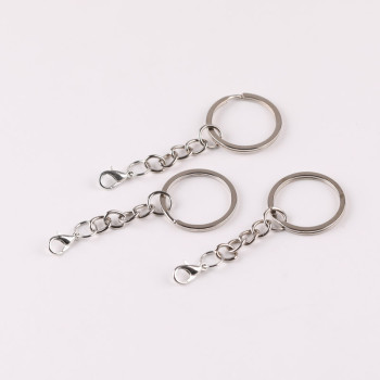 25mm Metal Flat Ring Keychain with Four-section Chain Lobster Buckle Diy Doll Accessories