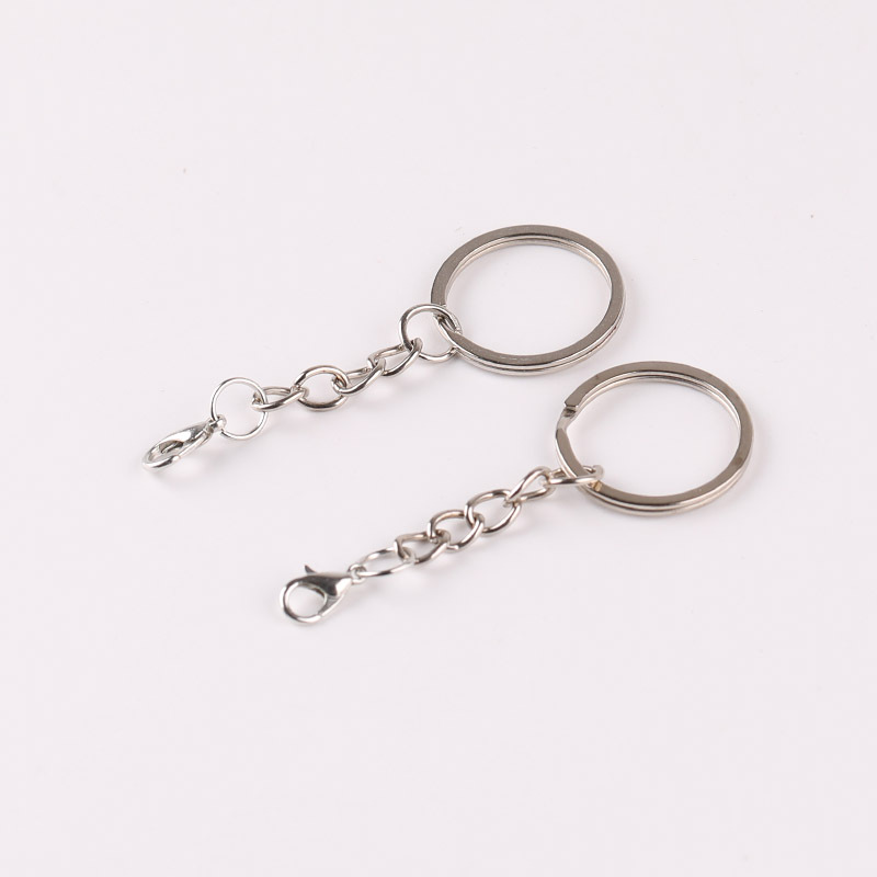 25mm Metal Flat Ring Keychain with Four-section Chain Lobster Buckle Diy Doll Accessories