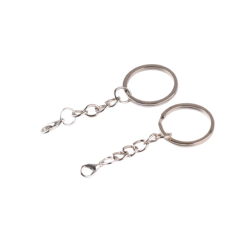 25mm Metal Flat Ring Keychain with Four-section Chain Lobster Buckle Diy Doll Accessories