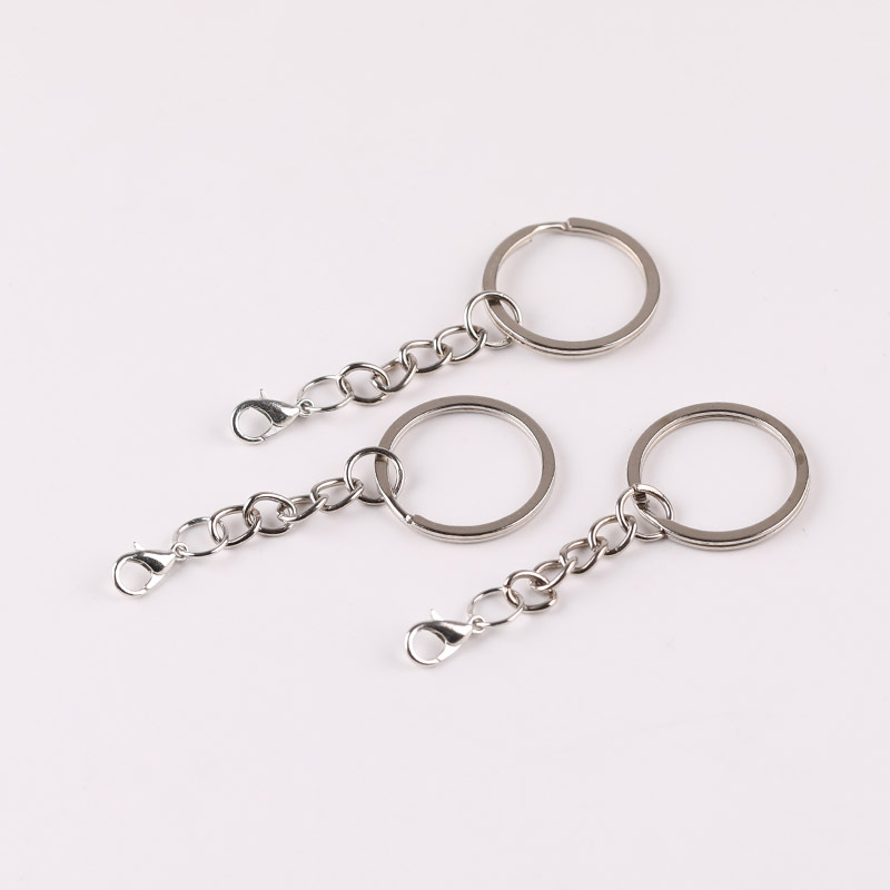 25mm Metal Flat Ring Keychain with Four-section Chain Lobster Buckle Diy Doll Accessories