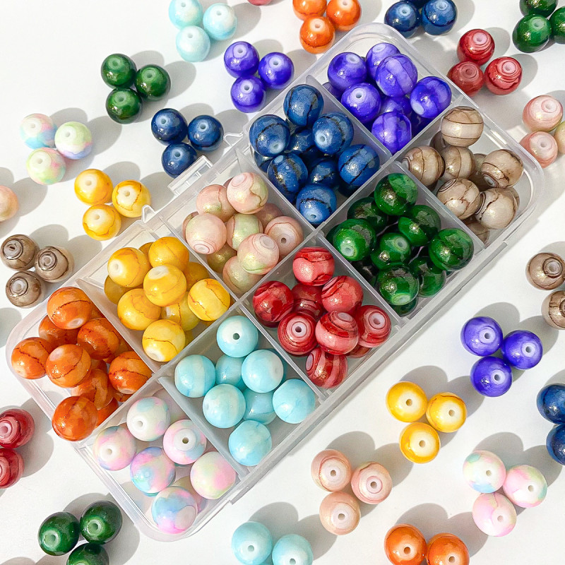 10mm Gold-sprinkled Water-dyed Transfer Glass Beads Loose Handmade Bracelets Necklaces