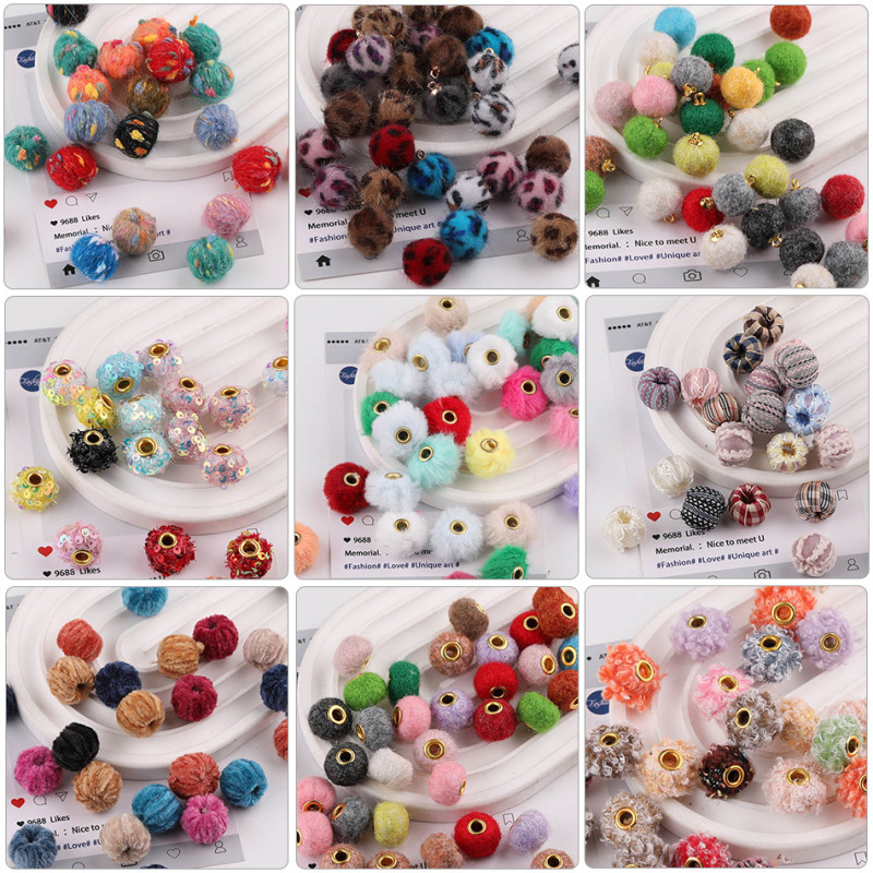 15mm Colorful Leopard Print Plush Ball Loose Beads Felt Knitted Wool Large Hole Diy