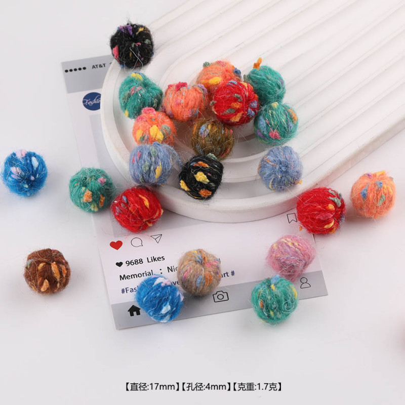 15mm Colorful Leopard Print Plush Ball Loose Beads Felt Knitted Wool Large Hole Diy