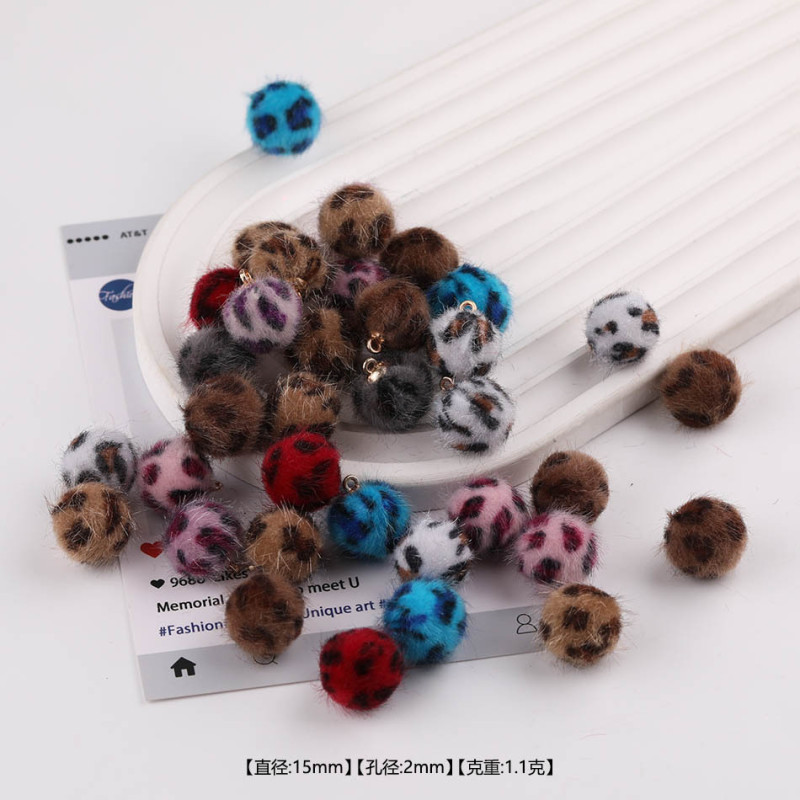 15mm Colorful Leopard Print Plush Ball Loose Beads Felt Knitted Wool Large Hole Diy