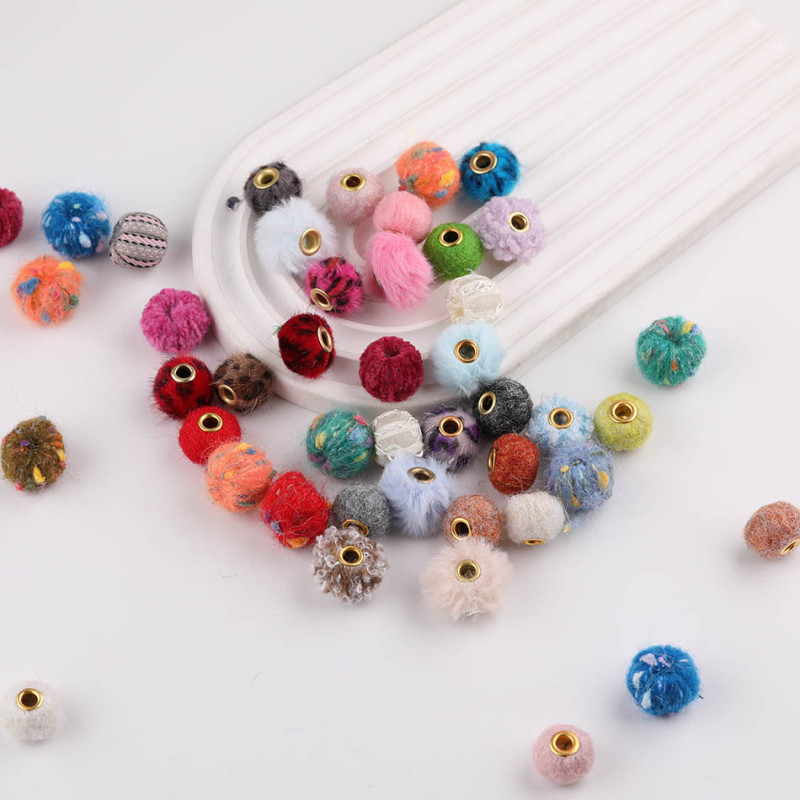 15mm Colorful Leopard Print Plush Ball Loose Beads Felt Knitted Wool Large Hole Diy