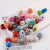 15mm Colorful Leopard Print Plush Ball Loose Beads Felt Knitted Wool Large Hole Diy