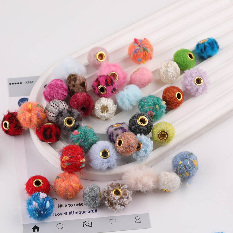 15mm Colorful Leopard Print Plush Ball Loose Beads Felt Knitted Wool Large Hole Diy
