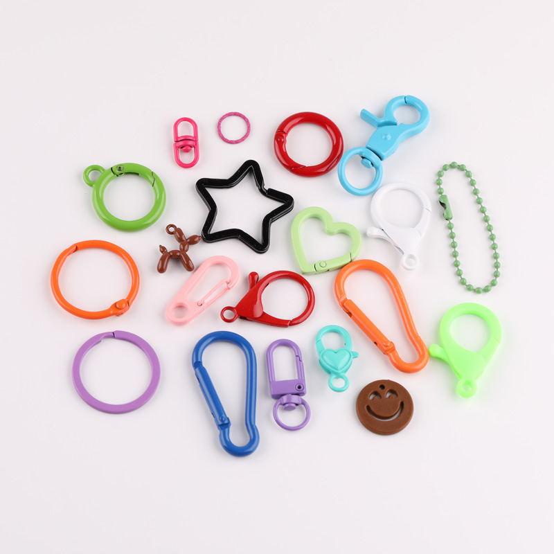 25mm Metal Flat Ring Keychain with Four-section Chain Lobster Buckle Diy Doll Accessories