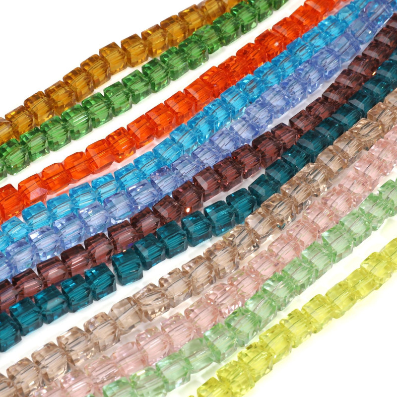6-8mm Glass Crystal Transparent Three-dimensional Square Beads Handmade Diy Necklace